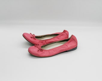 Ballerines plates en cuir stretch avec nœud pour femme en rose / Taille EU 38 / Chérie / Fabriquées en Italie