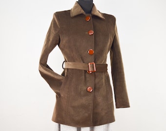 Vintage Velour Coat in Brown for Women | Size M medium | Oner | Made in India