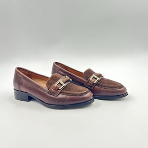 Vintage Suede Horsebit Loafers: Women&#39;s Brown Leather Shoes, 37EU/6US