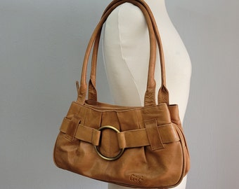 Sac à main zippé en cuir vintage (Marron Havane) | porté épaule sac à main pour femme | Gigi