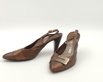 vintage vrouwen bronzen leren slingback schoenen Polen pumps 37 hoge hakken EU-maat