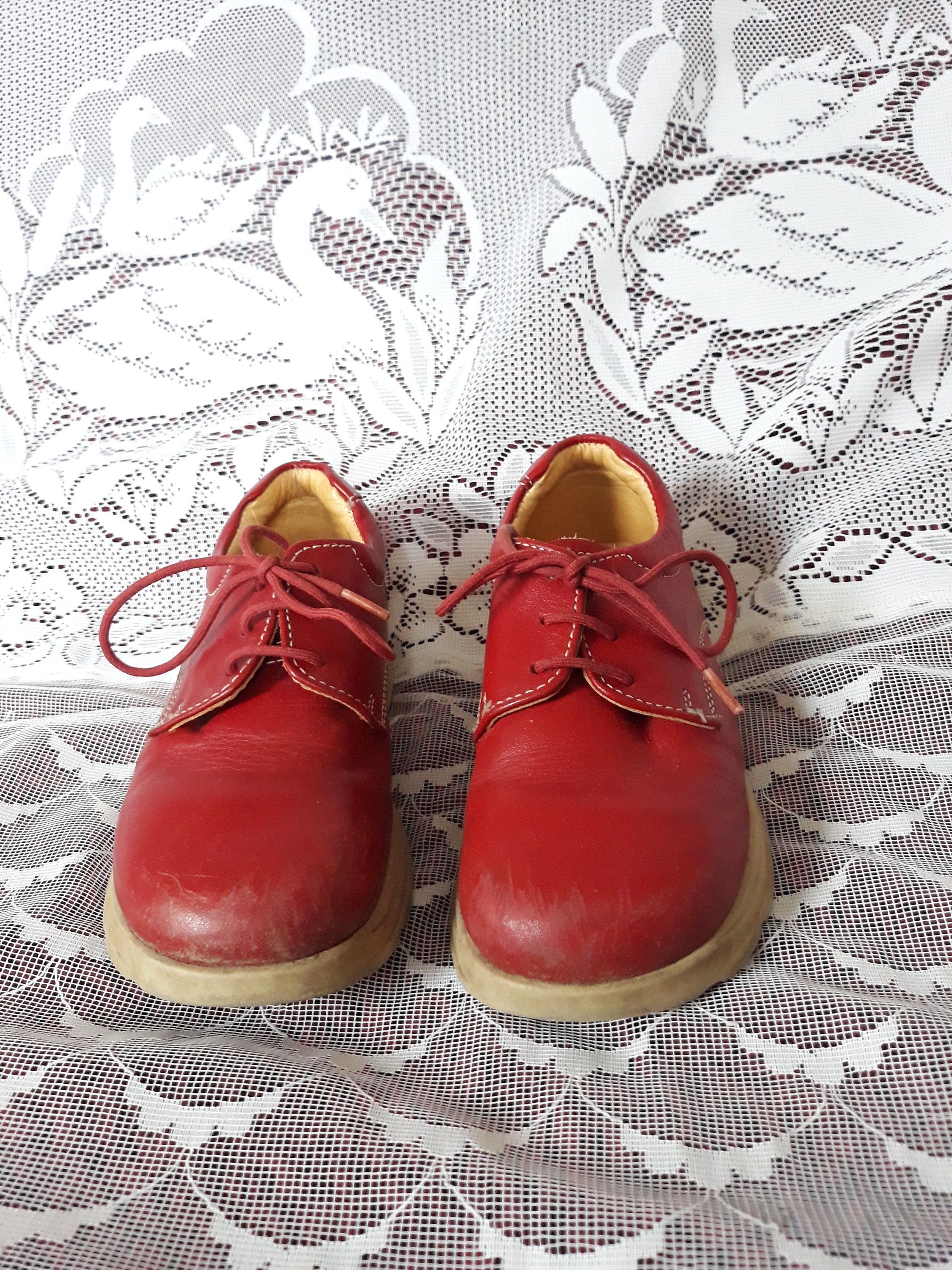 Vintage red leather kids shoes lace up footwear for 5 years | Etsy