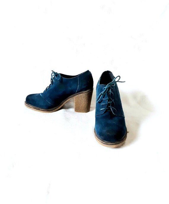 Vintage Blue Suede Leather Lace up Ankle Boots Women Shoes 37 -  Sweden