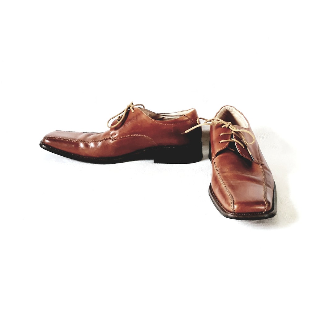 靴 vintage square toe leather shoes Vintage Men Brown Leather Shoes Lace up Oxford Square Toes