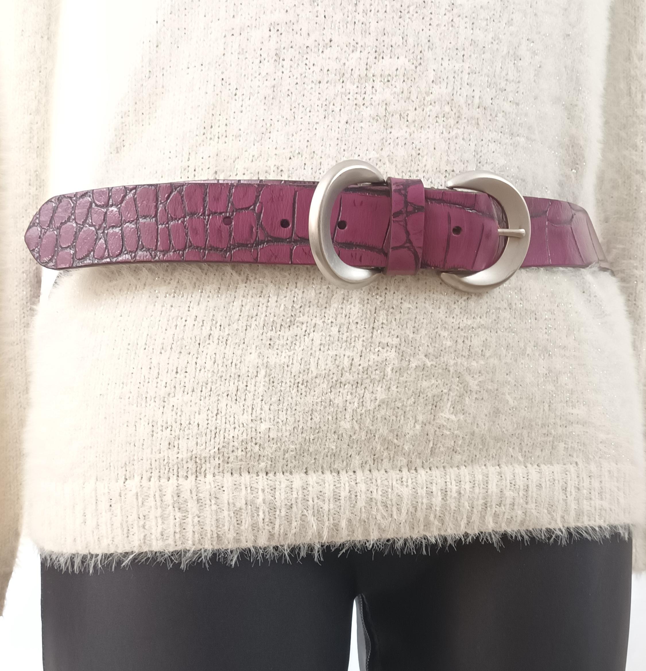 Vintage DAME Croc Embossed Purple Leather Wide Belt w/Covered Buckle Sz S/M USA 80s Purple Alligator Embossed Leather Belt | Mercari main image 2