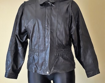 Vintage 80s Black Leather Biker Jacket - Lepegro - EU 38