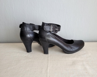 Sapatos Mary Jane Tamaris Vintage em Couro Preto: Salto com Tiras, UE 39
