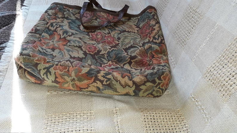 Vintage handmade tapestry green brown handbag tote colorful gobelin purse quality fabric market beach bag retro granny pouch with pocket