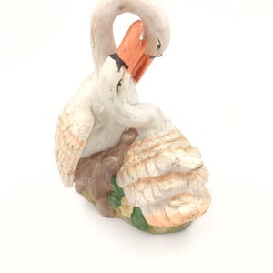 Vintage Faience Swan Statue: Colorful Ceramic Bird Figurine, Love Gift