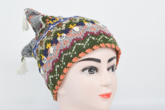 Handmade Wool Tassel Beanie: Colorful Knitted Winter Hat - Etsy display picture 2