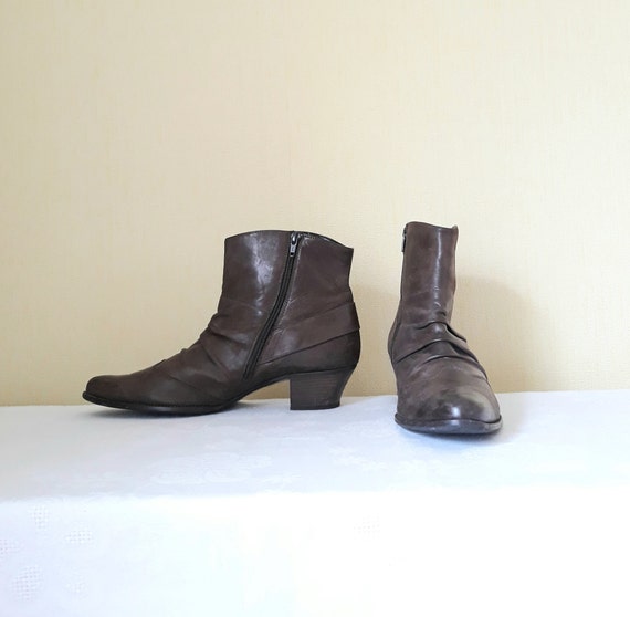 vintage brown leather women ankle boots wingtip fo