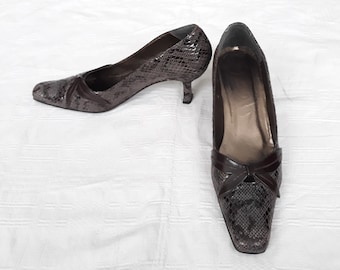 Vintage snakeskin leather women pumps marbled square toe shoes made in Spain size EU 41