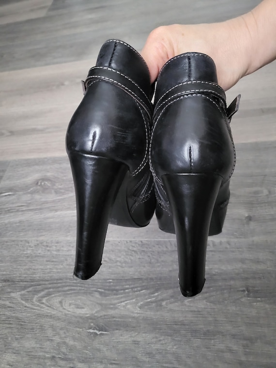 Vintage black ankle high heel brogue shoes Women … - image 6