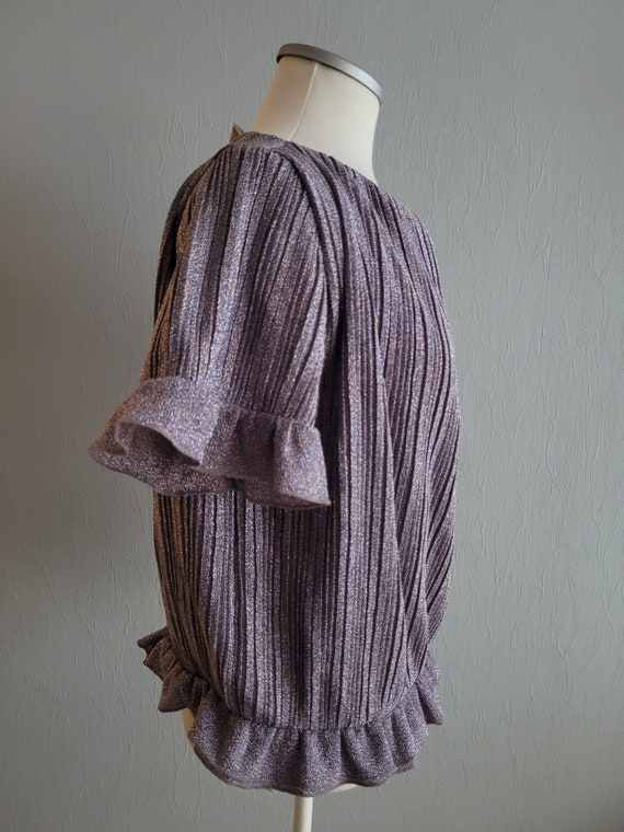 vintage lilac metallic top flounce short sleeve w… - image 1