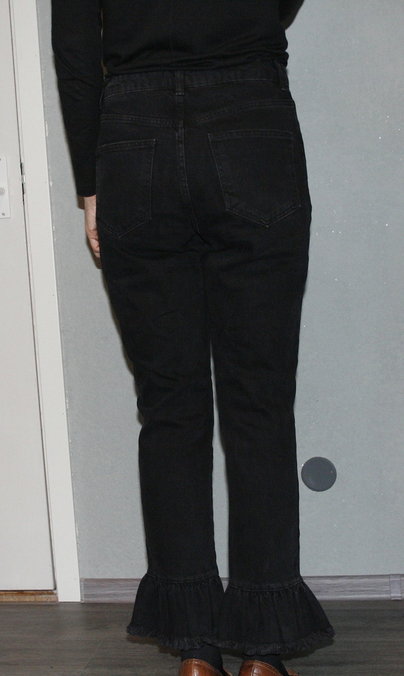 Vintage Black Ruffle Women Jean Pants / High Waisted Denim Trousers / M ...