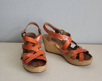 Sandalo Cano Itzel Zeppa Cognac Pelle Vera Donna, Made In Mexico