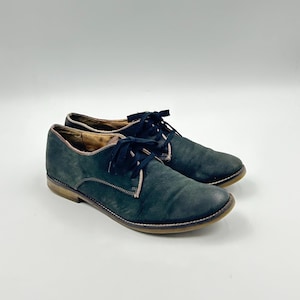 vintage leather black women shoes lace up flat oxford Size 39EU 8US / almond toe footwear by Lasocki