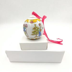 Hutschenreuther Porcelain Christmas Ball Ornament: Kids, Dog, Winter Scene (Original Box)