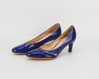 Vintage Högl Navy Patent Leather Pumps: Stiletto Heel, Size 38.5EU