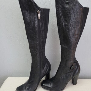 Vintage zwarte leren dames hoge laarzen maat 36 / vierkante neus en hoge hakken/ Stylebeat