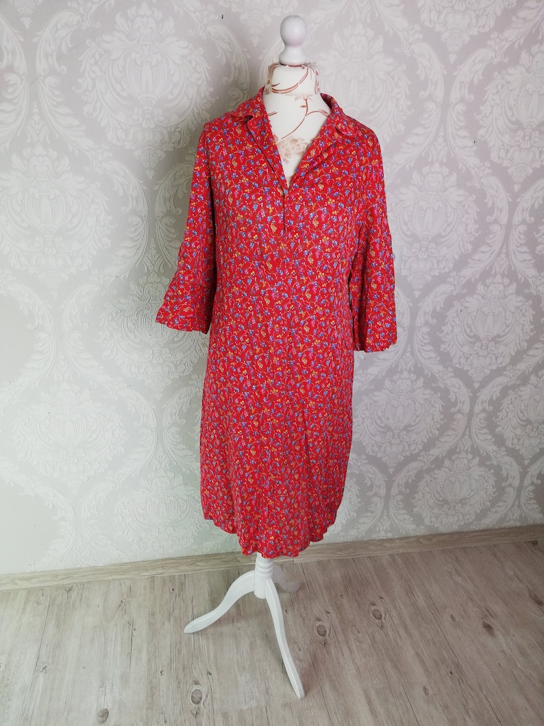 vintage dressing gown women floral morning dress smock L size retro shirtdress