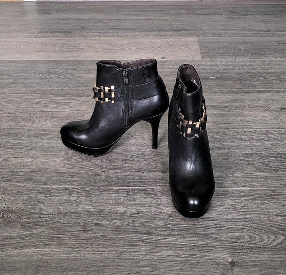 Black ankle boots with gold cheap buckles