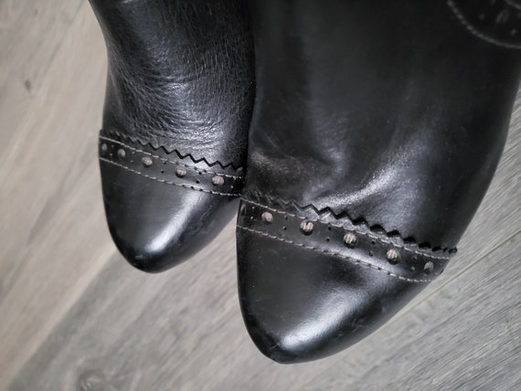 Vintage black ankle high heel brogue shoes Women … - image 8