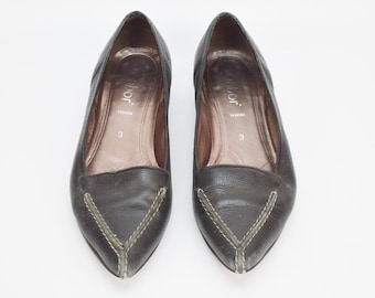 Mocasines vintage de cuero Gabor: negros con punta puntiaguda, talla 3 del Reino Unido