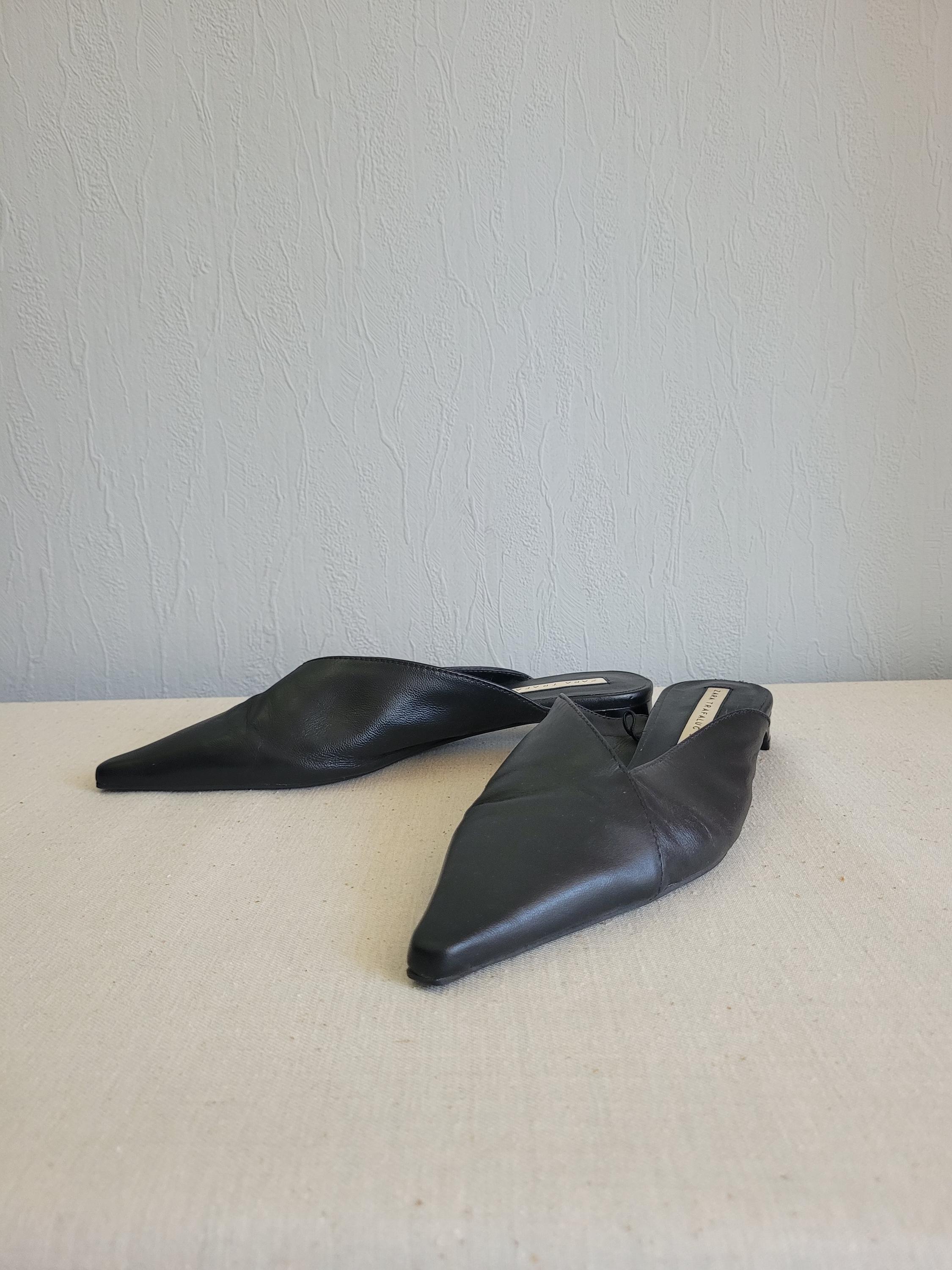 Stiletto Zara Trafaluc Mules Leather Mules In Black Asymmetric