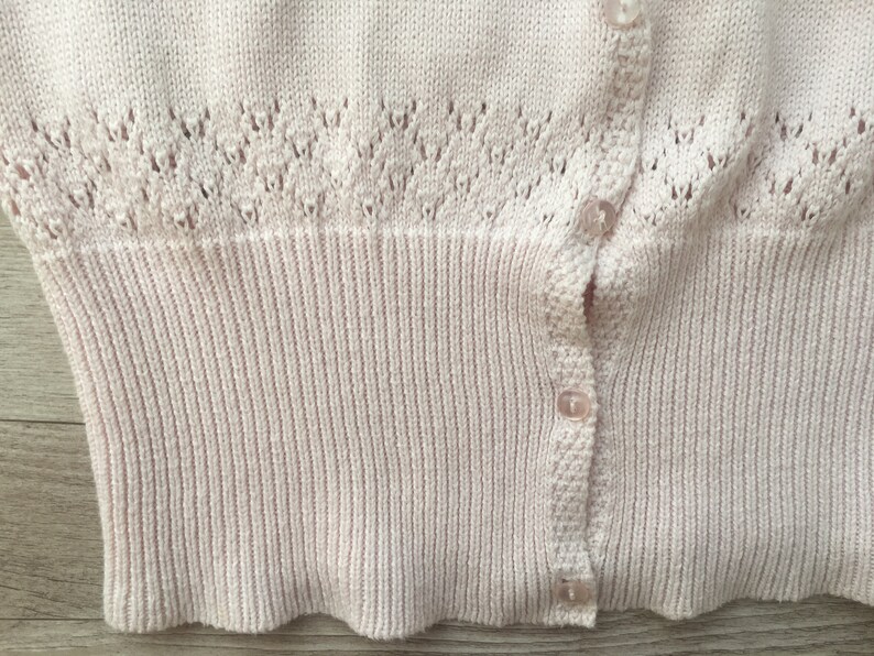 Vtg pink knitted cotton women italian cardigan summer jacket Knit Knitwear granny spring romantic clothes medium size S european