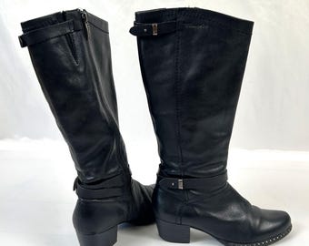 Bottes vintage en cuir noir pour femmes : EU37 US6, chaussures à talons bas