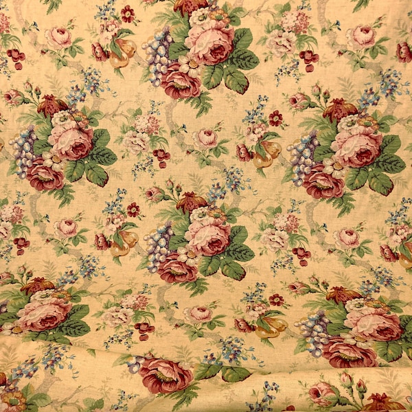 Raymond Waites "Conservatory" Floral and Grapes Print Vintage Fabric 54 inches wide