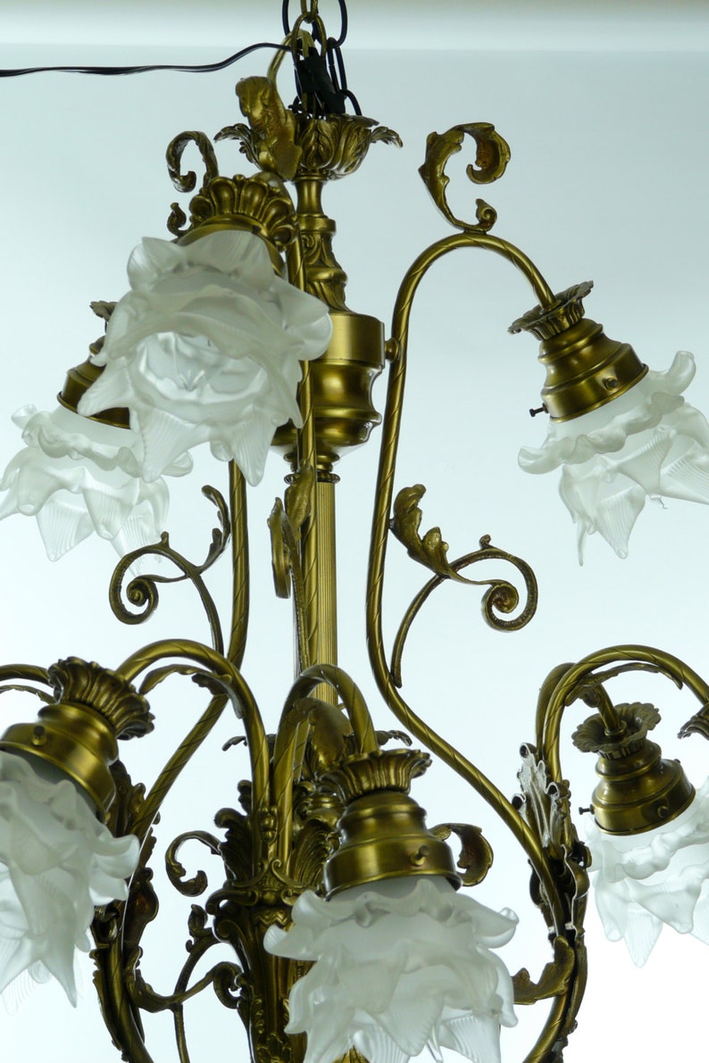 Stunning Vintage French Chandelier With White Frosted Petal Etsy