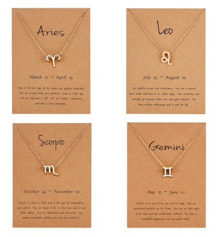 Zodiac Gold OR Silver Pendant Charm Necklaces - Horoscope Choker Neck…