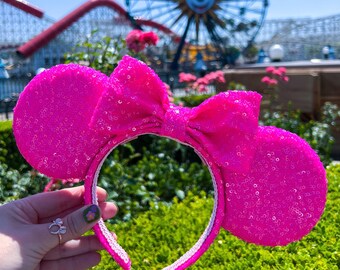 Neon Pink Sparkle Sequin Mouse Ears