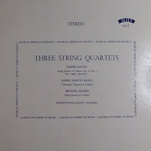 Joseph Haydn, Joseph Martin Kraus - Three String Quartets MHS-662S Vinyl Record LP