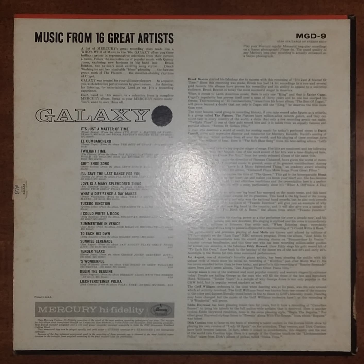 Various Artists - Galaxy Music From 16 Great Guests MGD-9 Vinyl