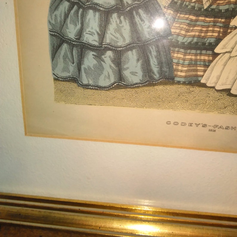 Antique Victorian Fashion Prints Framed Set of Two