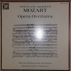 Slovak Philharmonic Orchestra Zdenek Kosler, Conductor - Wolfgang Amadeus Mozart Opera Overtures MHS-4575 Vinyl Record LP