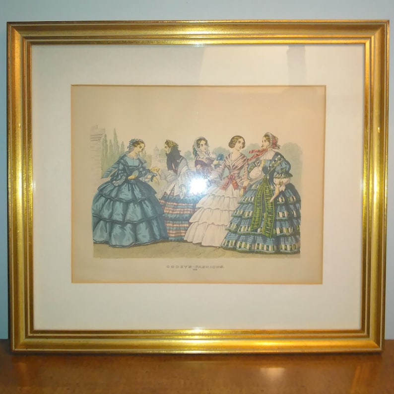Antique Victorian Fashion Prints Framed Set of Two