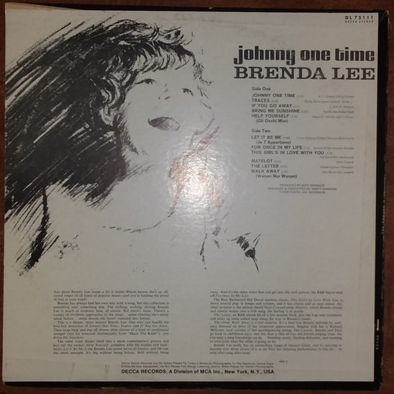 Brenda Lee - Johnny One Time DL-75111 Vinyl Record LP 1969 - Etsy
