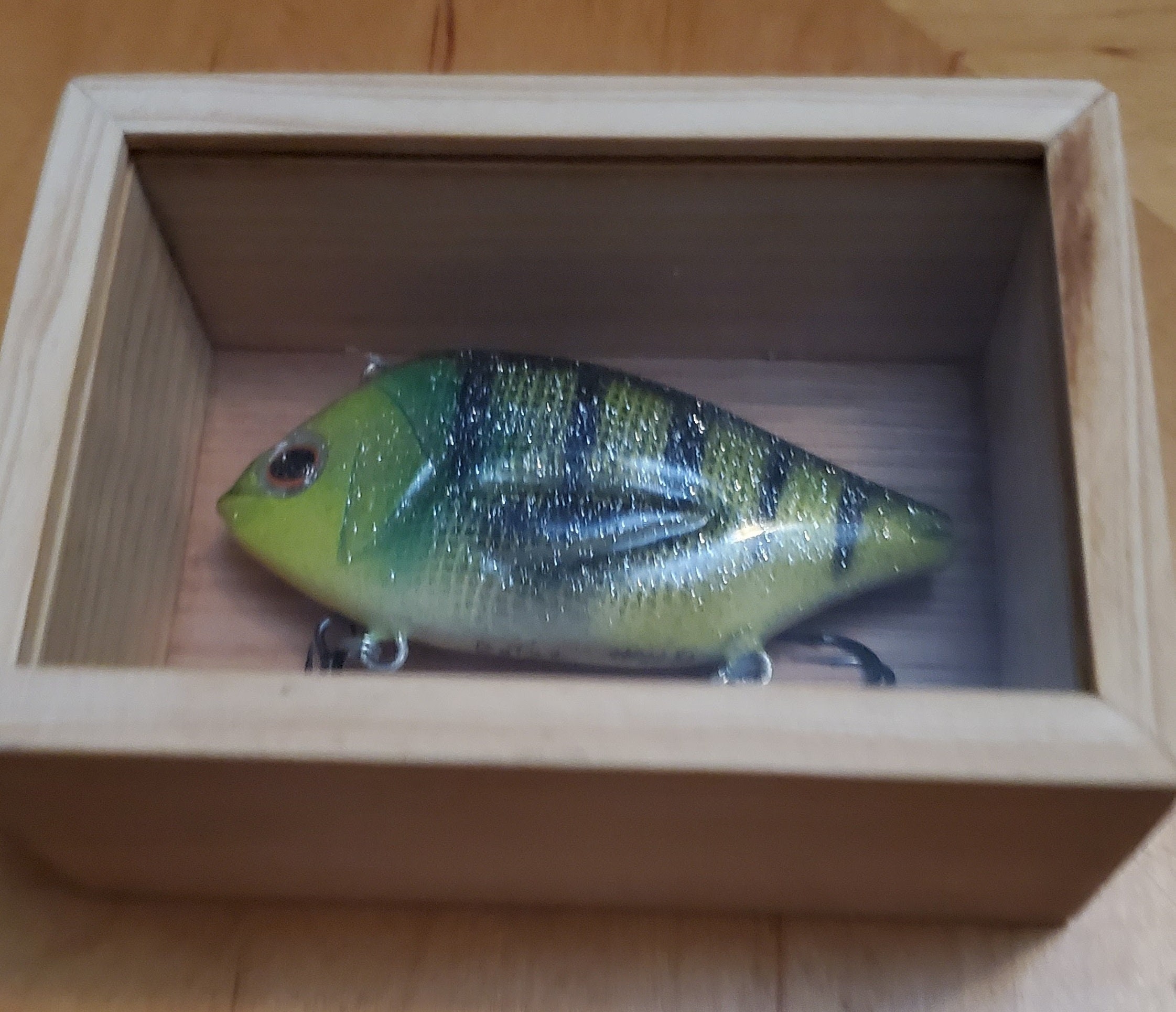Hand Made Fishing Lures in a Hand Made Display Box With Sliding