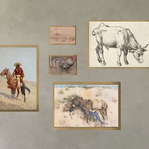 Vintage Cowboy Art, Rustic Vaquero Art, Antique Western Art, Gallery Wall, Wall Art