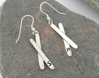 Personalisierte Ski Alpin Silber Ohrringe