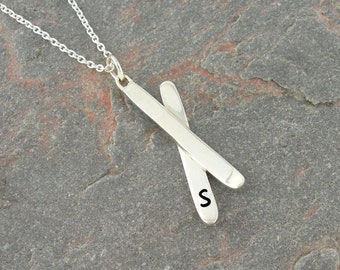 Personalised Ski Skiing Silver Pendant