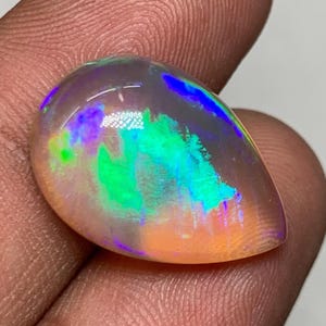 Exclusive Ethiopian Opal Loose Gemstone, Top Quality Strong Flashy Blue & Green Fire Pear Shape Cabochon, 8.85ct 13x19mm height 7mm