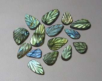 Best Quality Both Side Craved Leaf Shape Size 9x12-11x19 mm Labradorite 13 pcs