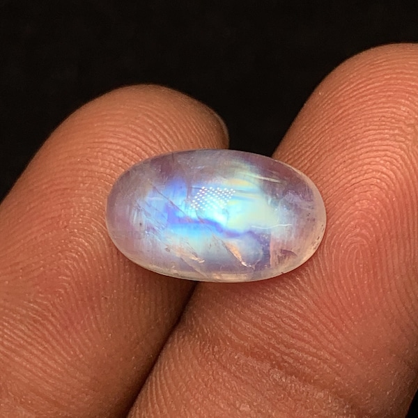 5A Quality Natural Blue Fire Rainbow Moonstone, Oval Shape Polish Cabochon Moonstone, 8.5x14.5 MM, 5.35 Ct, Moonstone For Making Jewelry.