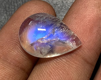 Out Standing 6A Quality Blue Fire Rainbow Moonstone, Pear Shape Moonstone, Rare Cabochon Gemstone, 14x19.5 MM, 10.75 Ct, Making Pendant.