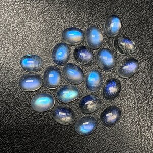 20 Pieces Blue Fire 5A Quality Natural Rainbow Moonstone, Loose Oval Shape Moonstones, Making Jewelry, 7x9 MM, 45 Ct, Cabs Lot, Birthstone.
